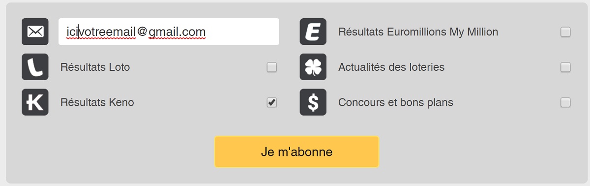Abonnement aux résultats du Keno FDJ par email