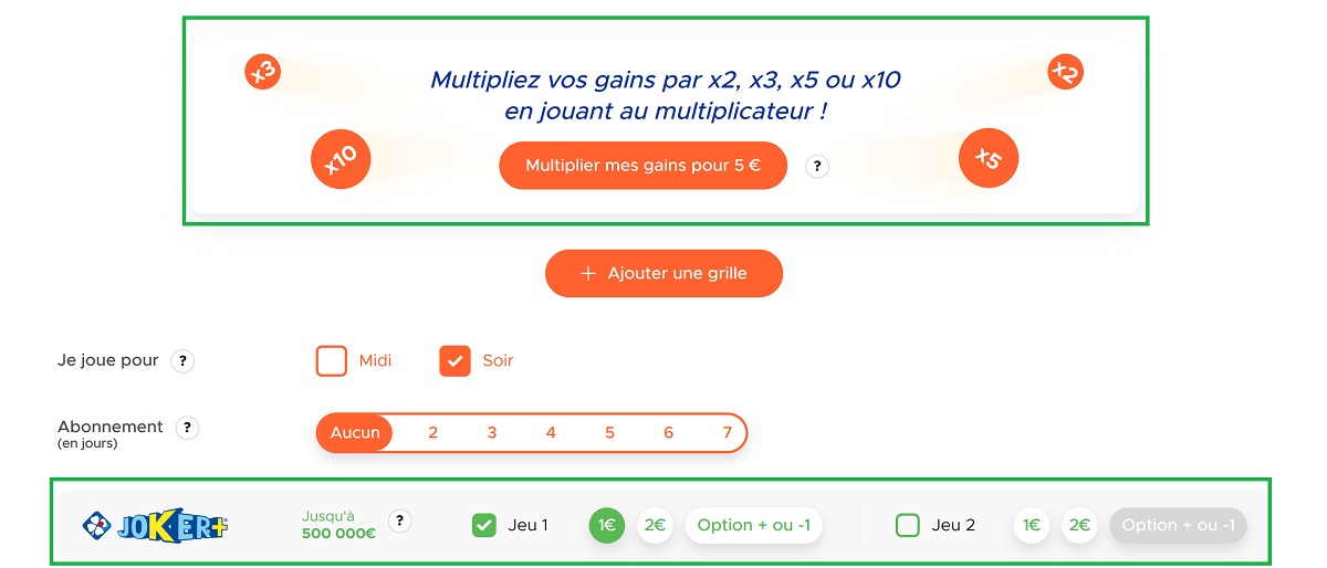 Les deux options disponibles lors de la participation au Keno Gagnant à Vie sont le Multiplicateur et le Joker+.