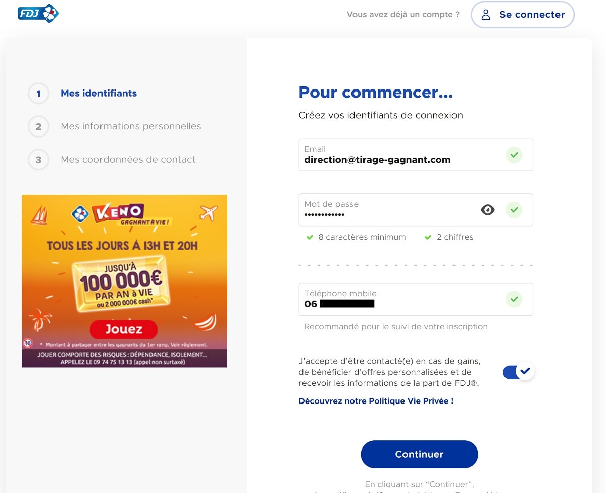 Inscription sur FDJ.fr : identifiant de votre compte