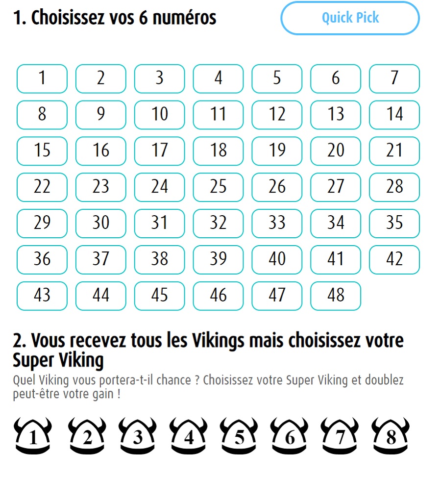 Grille du Viking Lotto en belgique