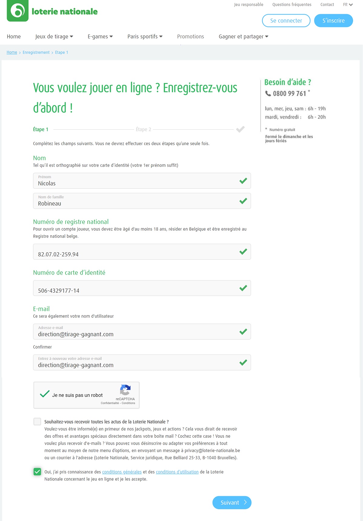 Inscription gratuite sur e-lotto.be