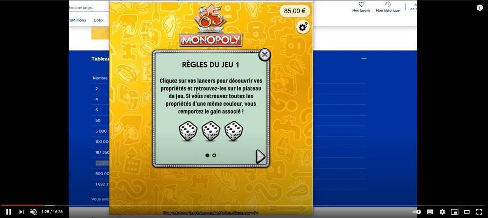 Vidéo Gratteur Fou : partie en ligne Monopoly FDJ.