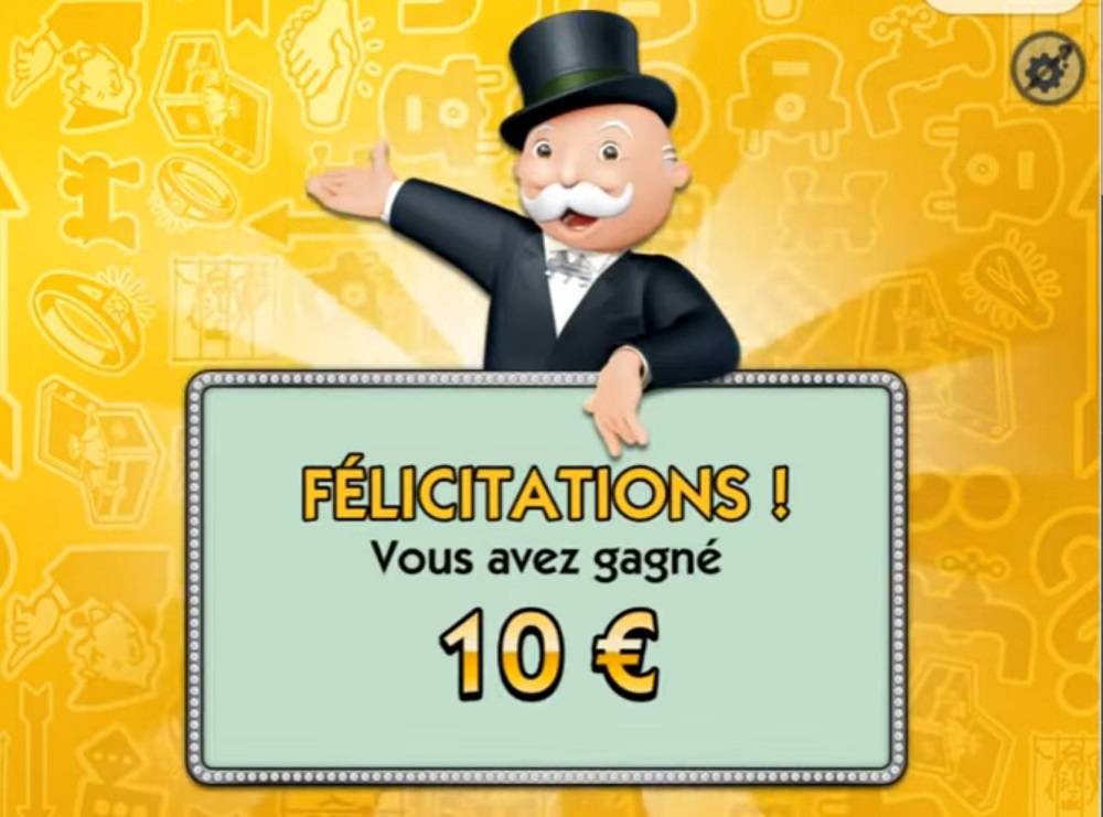 Exemple de fin de partie pour un ticket gagnant.