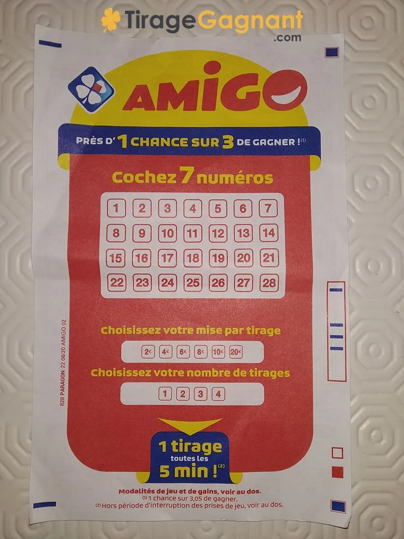 une grille Amigo prête à être jouée