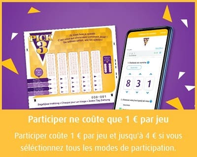 Speel je Pick3 loterij ticket voor slechts 1 euro.
