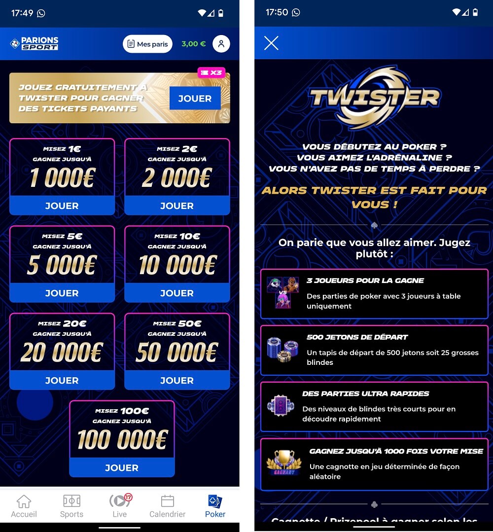 Parions Sport Poker sur mobile