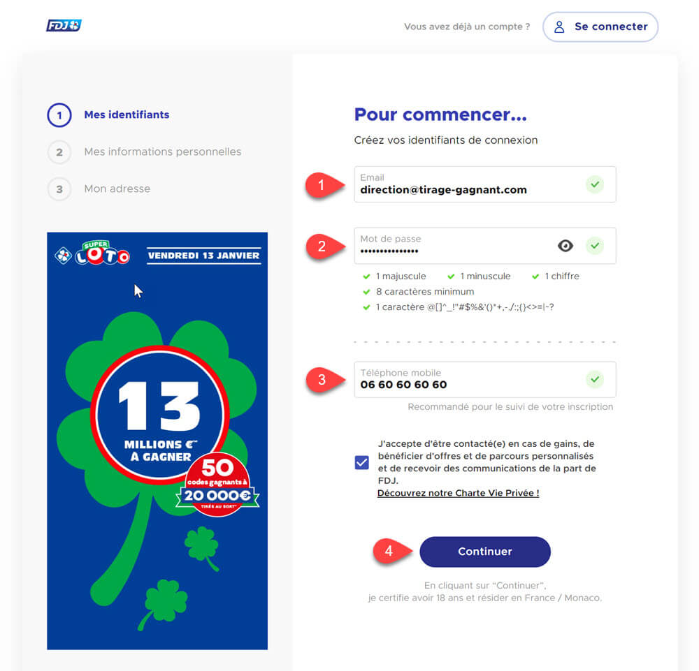 2. Sélectionner vos numéros Super Loto via ordinateur ou mobile.