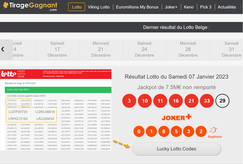 Résultats des tirages des Lucky Lotto Codes sur oly-bet-es.com
