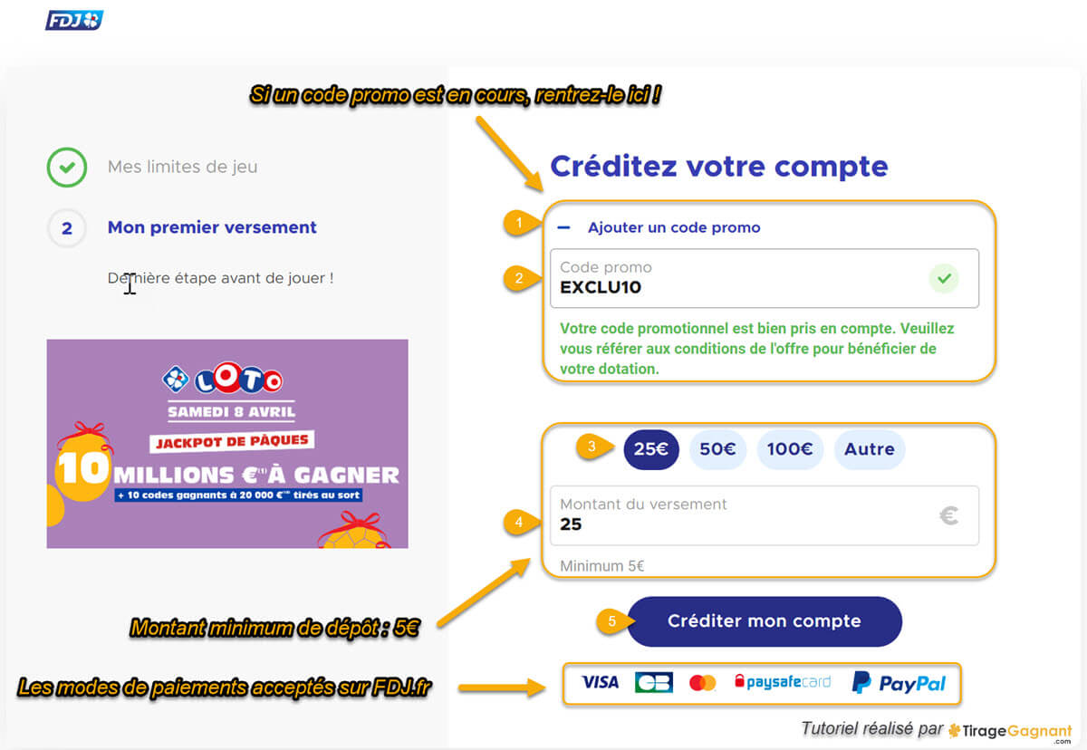 Votre compte FDJ.fr est désormais actif ! Vous pouvez dès à présent le configurer en définissant vos limites de dépôt et de mise hebdomadaires.
