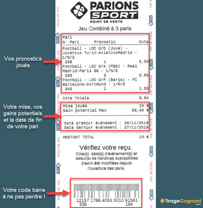 Un reçu de jeu Parions Sport validé en tabac et le processus de vérification de vos gains.