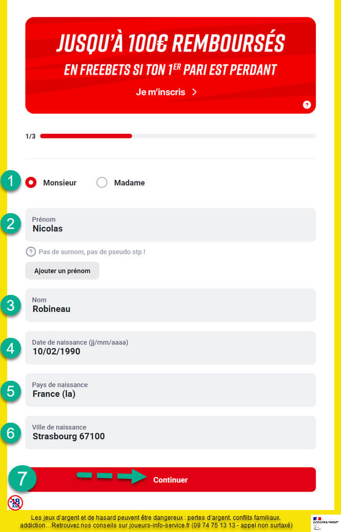 Betclic : le formulaire d'inscription à remplir.