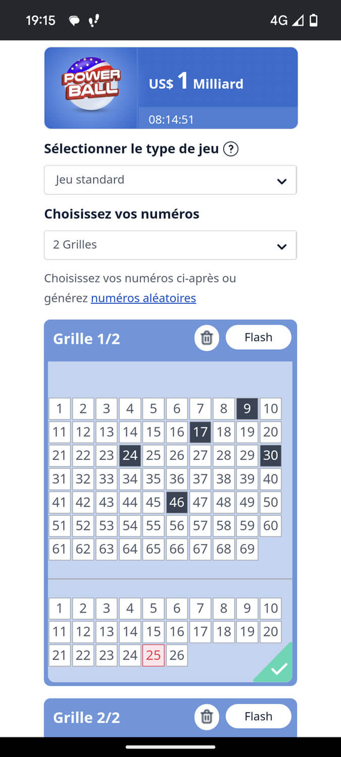 Jouer une grille Powerball en ligne depuis votre mobile.