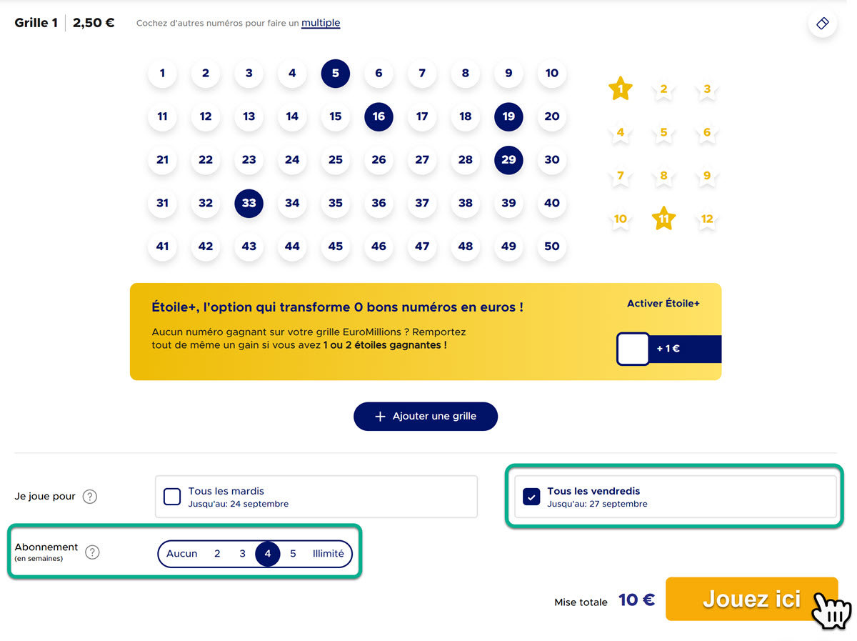 Abonnement EuroMillions : jouez une grille pour le tirage du 27 septembre