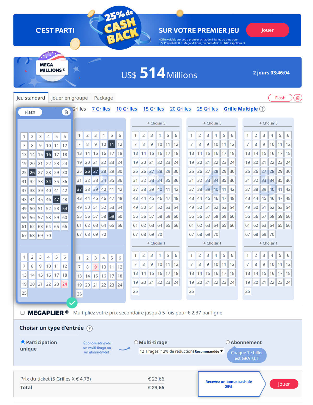 Participez à la grille de Megamillions ce 29 novembre pour un jackpot de 514 millions de dollars.