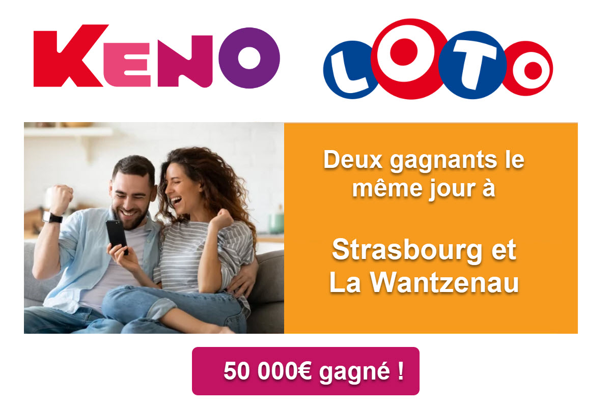 Keno et Loto : deux gagnants le même jour à Strasbourg et La Wantzenau avec des gains totalisant 50 000€.