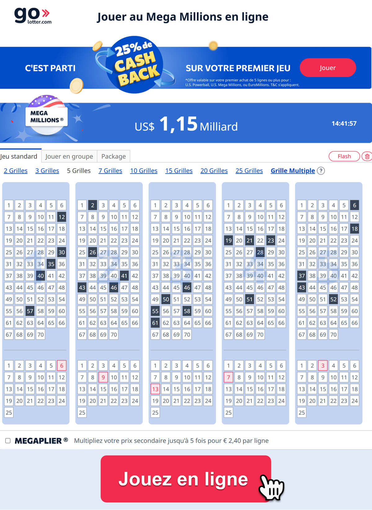 Jouer au MegaMillions en ligne.