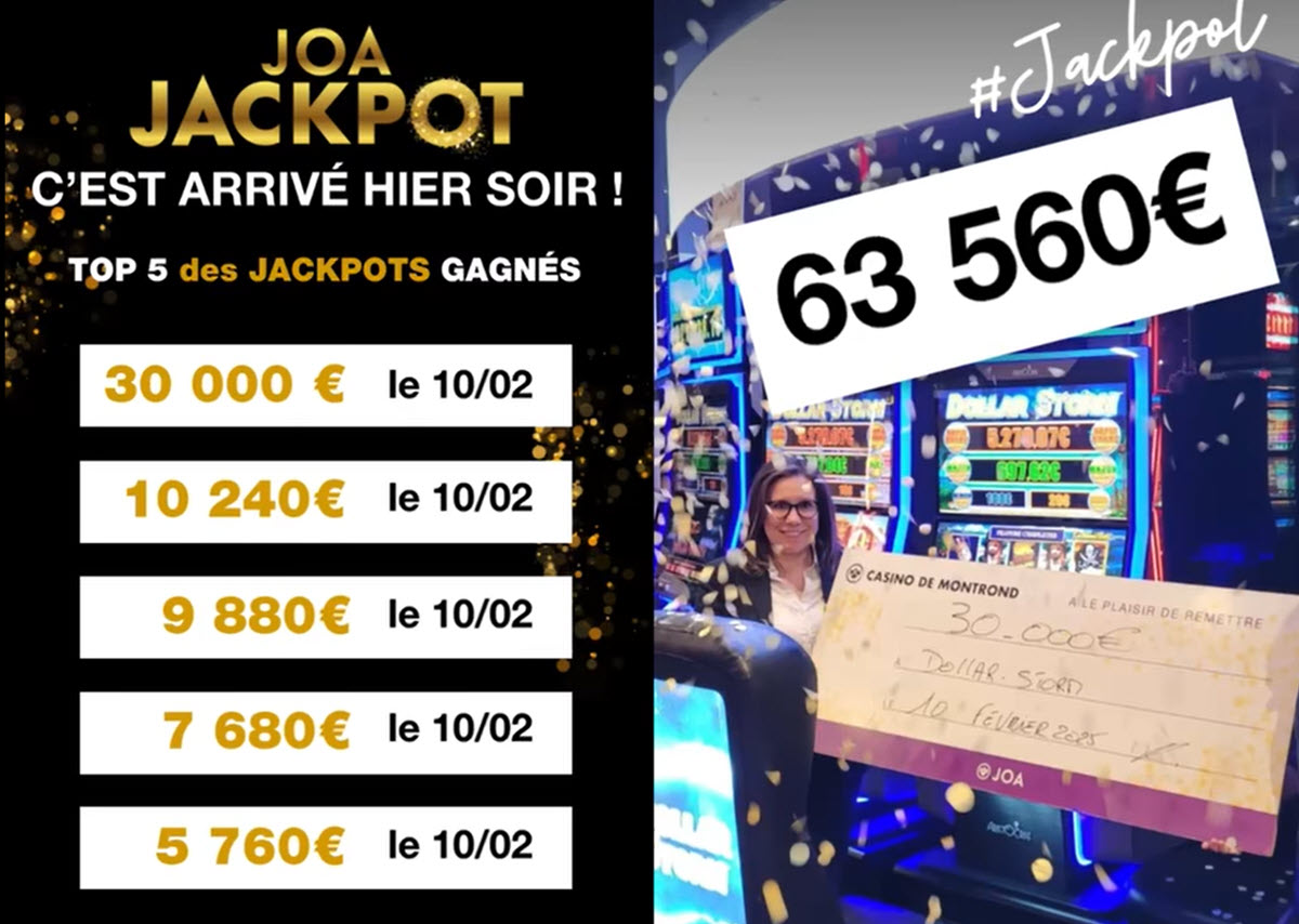 Cinq jackpots ont été remportés le 10 février au Casino de Montrond.