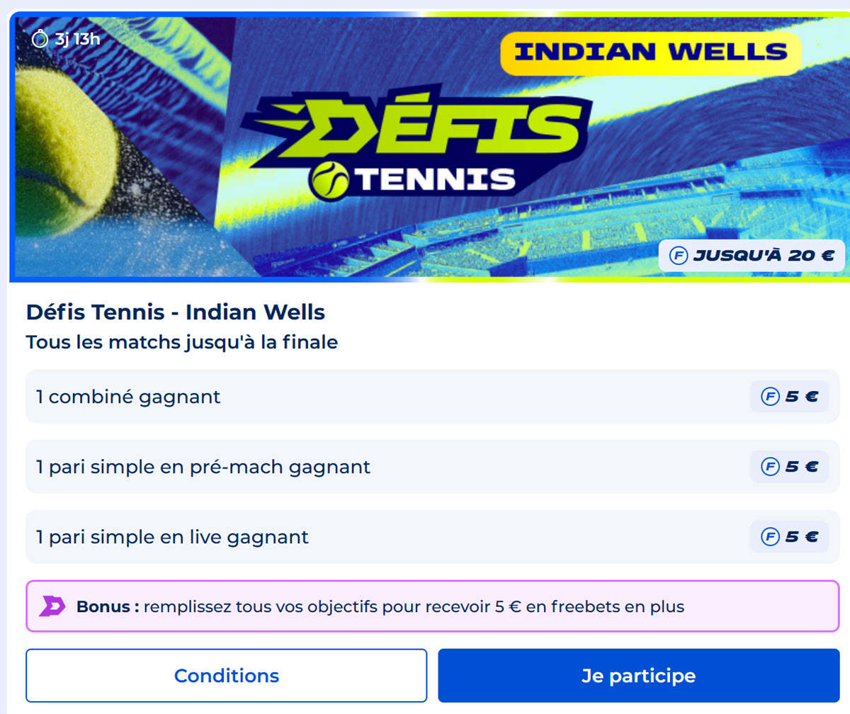 Les précisions sur le défi tennis de Parions Sport pour Indian Wells.
