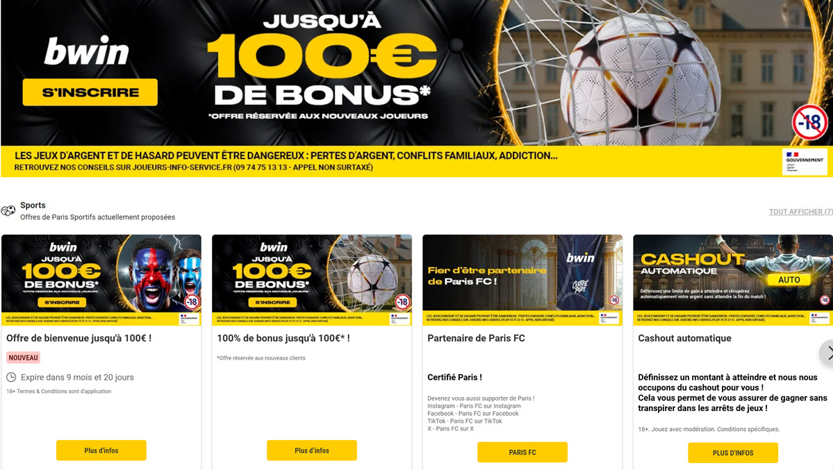 Voici la liste complète des promotions en cours pour le mois de mars 2025 sur le site de paris Bwin.