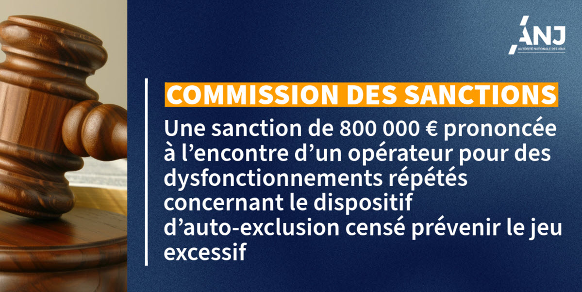 ANJ et Unibet : une amende record de 800 000 € pour l'opérateur suite à un problème lié à l'auto-exclusion.