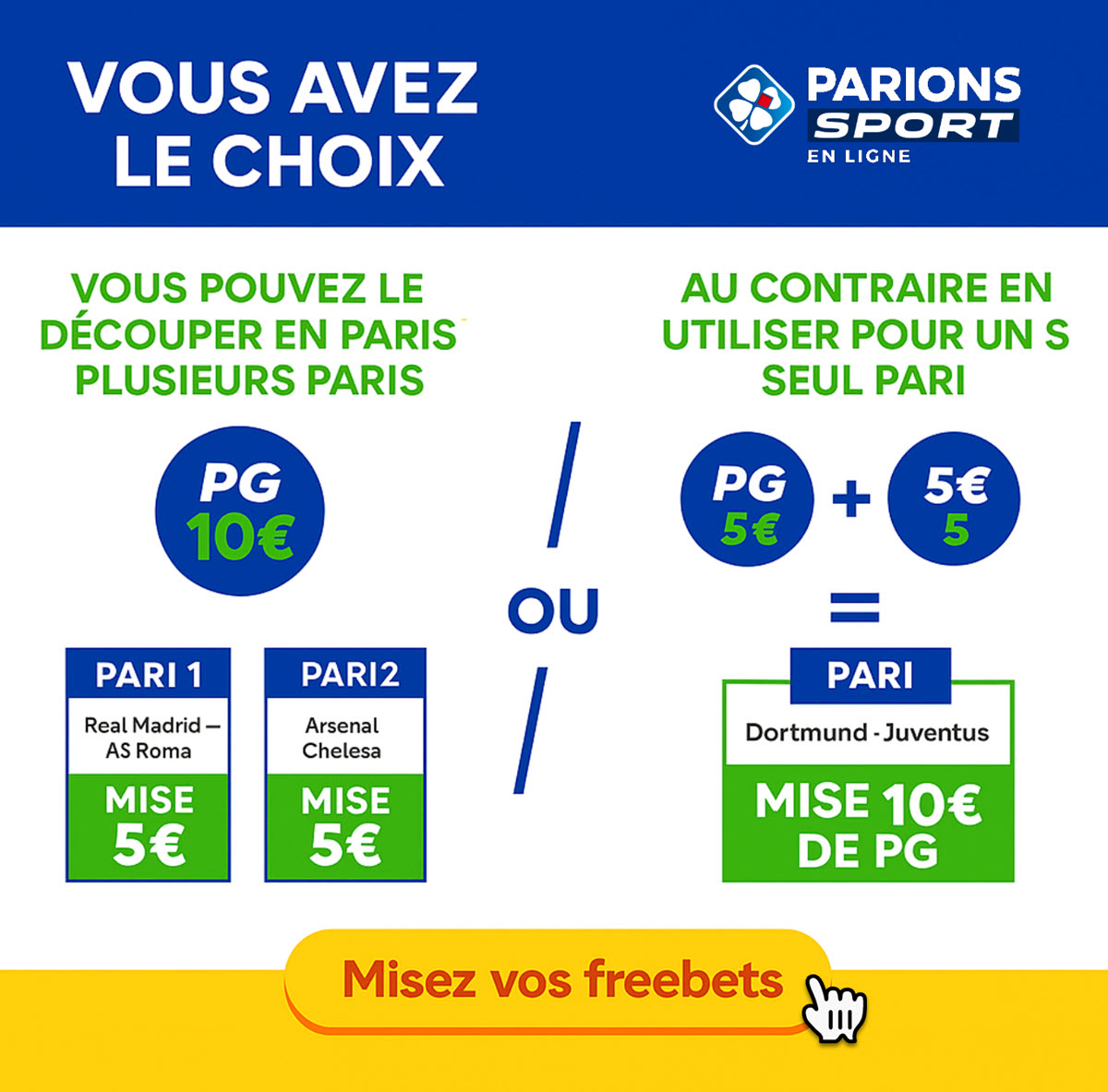 Utilisation de vos paris gratuits d'un seul coup ou en plusieurs mises.